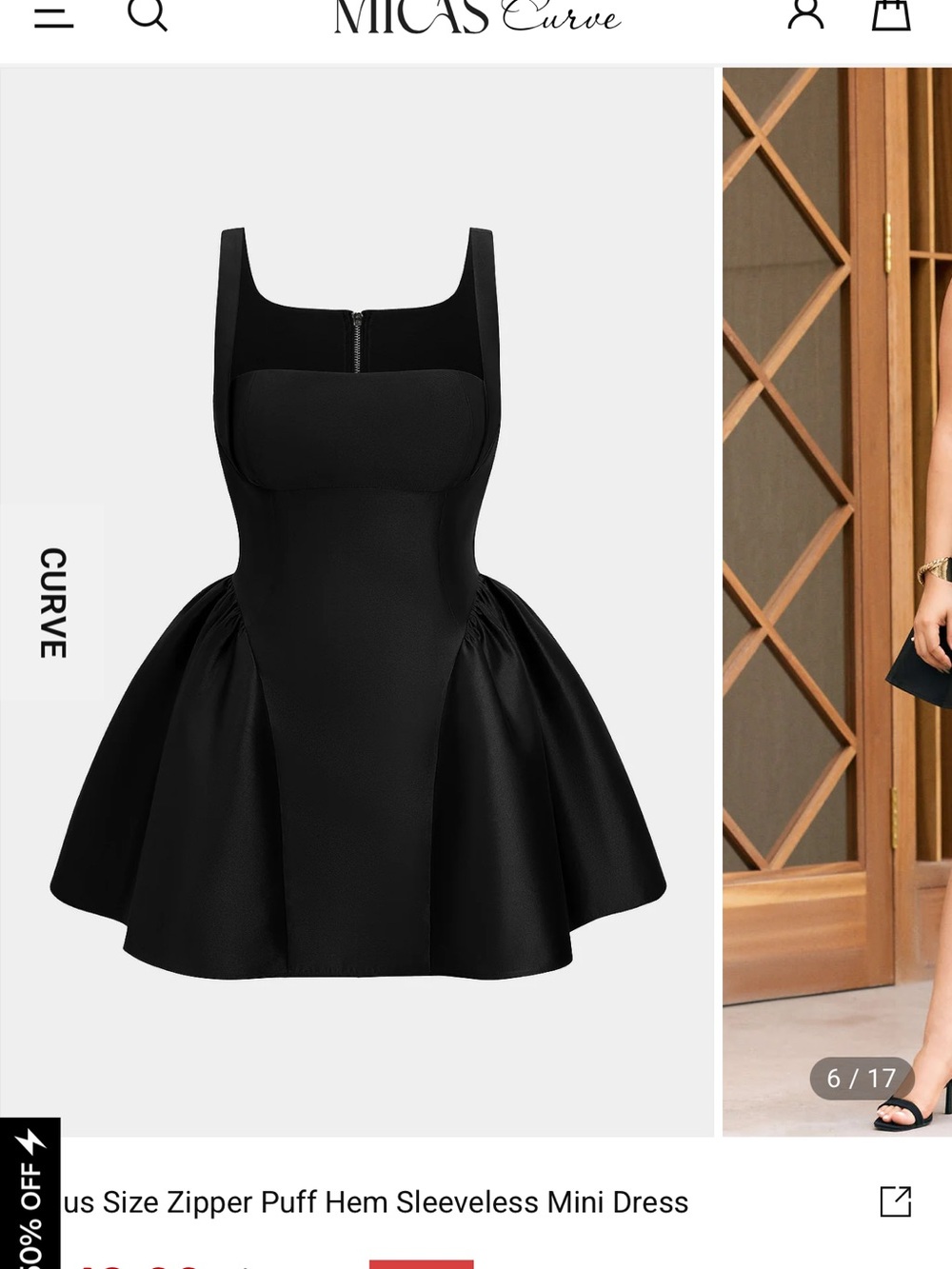 Plus size Micas Black Puff Hem Sleeveless Mini Dress